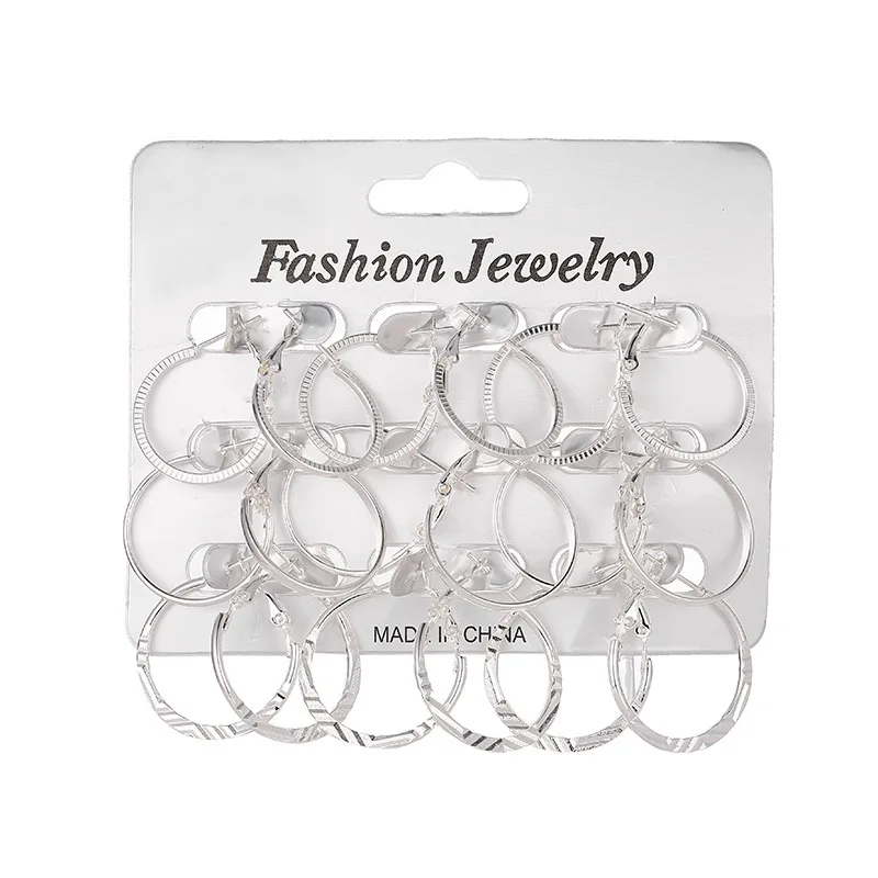 9 Pair Tiny Small Hoop Earrings for Women Gold/silver Hoops Round Circle Earrings Set Women's Ear Creoles Bamboo Punk Jewerly - Окраска металла: AEA114silver