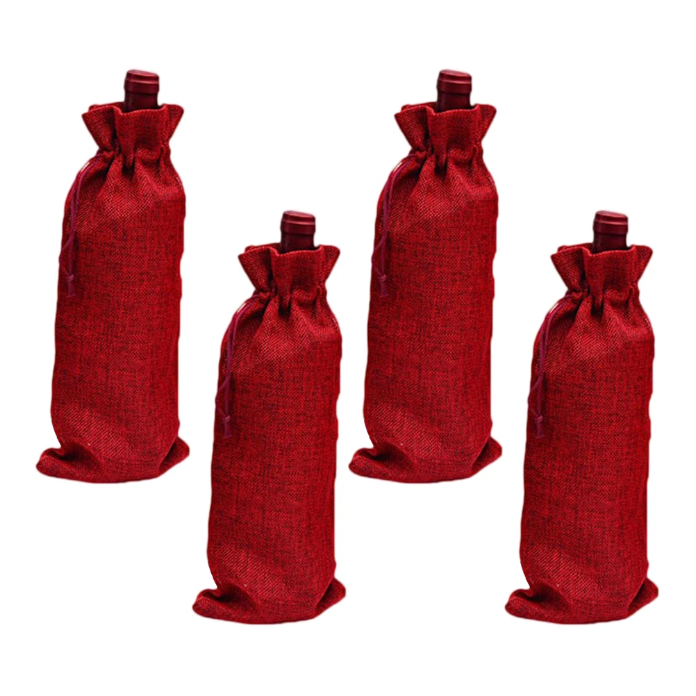 

10Pcs Imitation Jute Wine Bottle Bags with Drawstring Reusable Wine Totes Bottle Wrap Gift Pouches Champagne Wine Bags