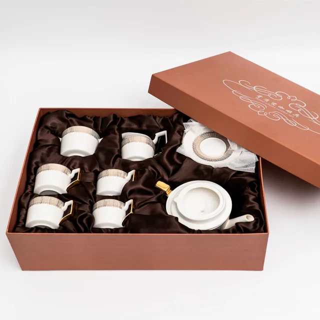 Kávékészlet Csont Arany Háló Vonalak Italok Porcelán Teáskanna Teáscsésze Kerámia Bögre Cukros Tál Tejszínes Kancsó Kávéfőző - Image 5