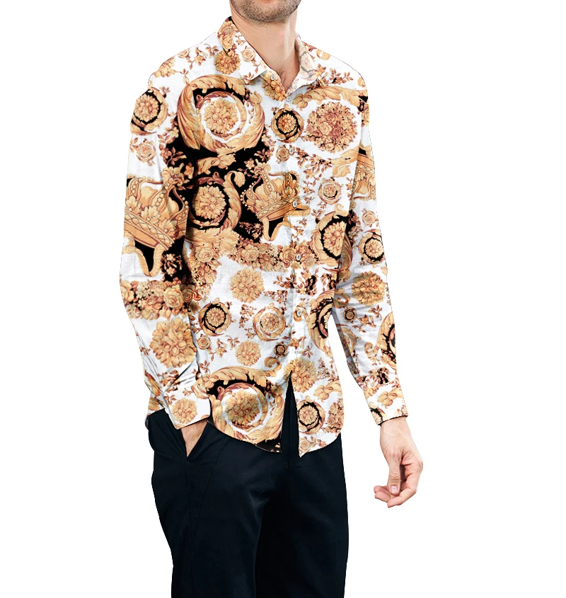 Женская Мужская Дизайнерская рубашка с цветочным принтом, роскошный мужской принт, Camisas, тонкий королевский барочный, Мужская одежда, Клубные вечерние рубашки
