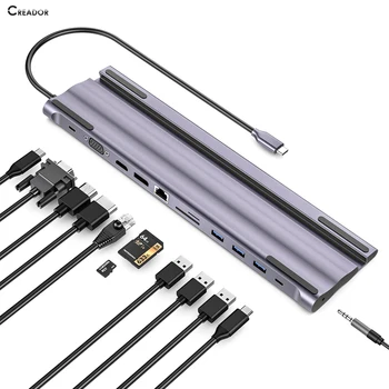 

USB C HUB Type c Adater to to HDMI DP vga USB3.0 PD charing SD/TF Card reader RJ45 Audio Aluminum stand Type c docking station