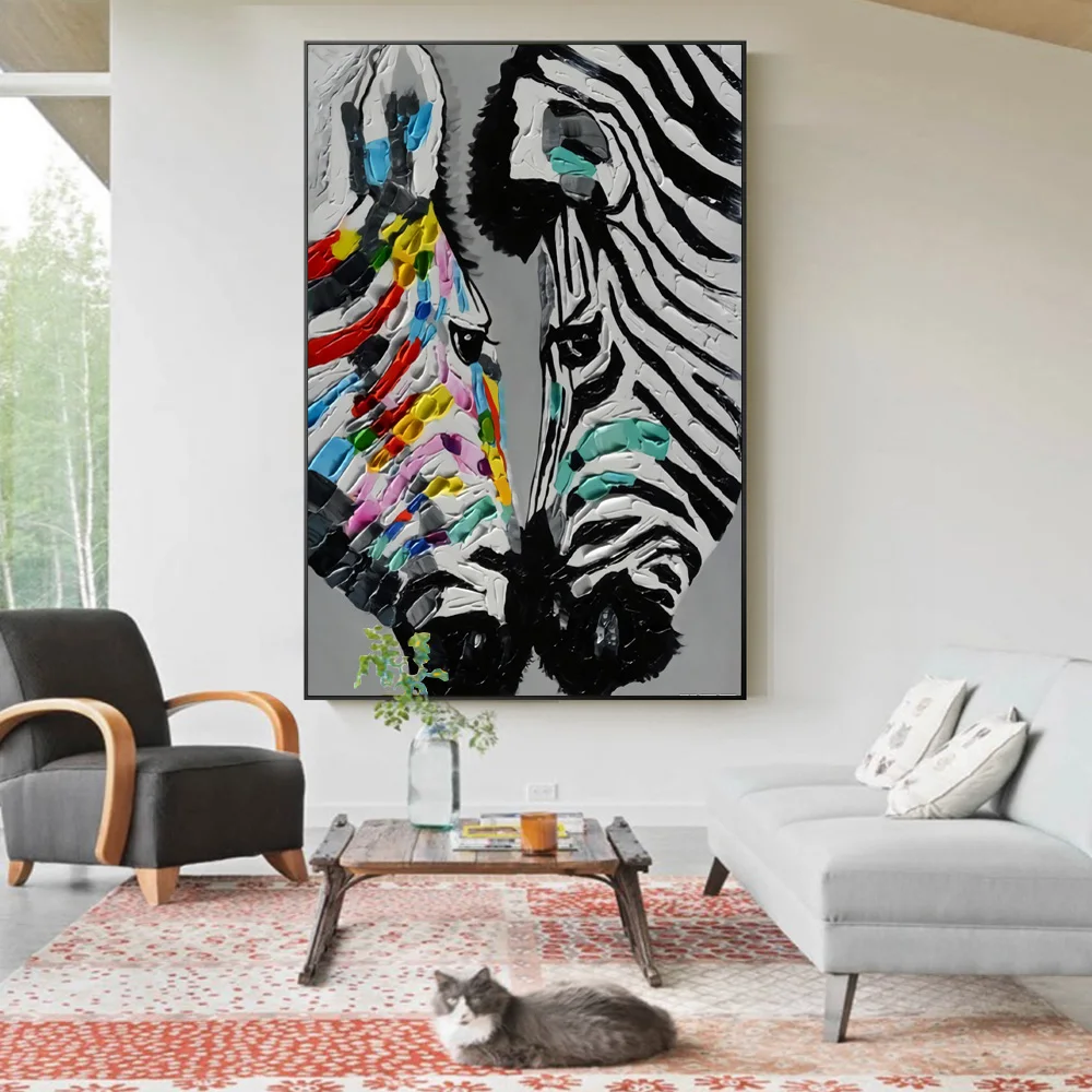 

Abstract Watercolour Zebras Head To Head Oil Painting On Canvas Poster And Prints Wall Art Animal Decor Picture For Living Room