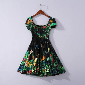 

European and American women's clothing 2020 summer new style Condole belt Parrot plant print Fashionable cotton dress