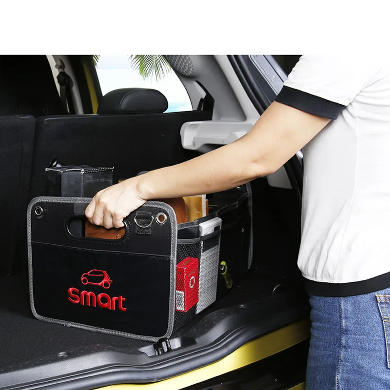 Skup Składany czarny torba do przechowywania z tkaniny oxford do przechowywania torba dla Smart Fortwo Forfour 453 451 logo jeśli w tej klasie nie ma samochodu akcesoria samochodowe torba z siateczką