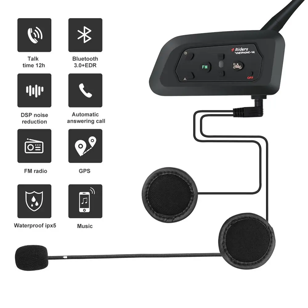2 шт. Vnetphone V4 moto rcycle Интерком шлем Bluetooth гарнитура каск Интерком мото FM радио 4 гонщиков говорить в то же время