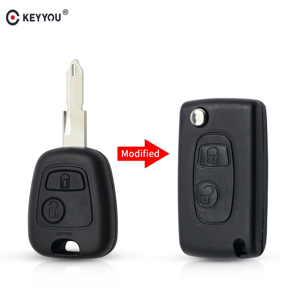 

KEYYOU Modified New Style 2 Buttons Folding Key Blank Remote Case Cover For Peugeot 206 306 406 Flip Key Shell