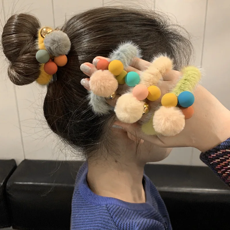 

1pcs Solid Fur Ball With Elastic Rope Hair Bands Princess Rubber Band Girls Hair Scrunchies Ponytail Holder Hair Accessories