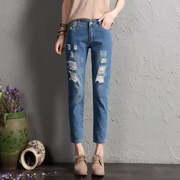 

Mid Waist Women Ripped Jeans Pants Harem Pants Female Loose Destroyed Jeans Leggings Plus Size 32 Denim Blue Pants 2019