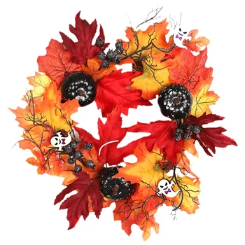 

Creative Halloween LED Falling Leaf Wreath Pumpkin Berry Wreath Door Home Decor Maple Berry Garland Wall Decoration