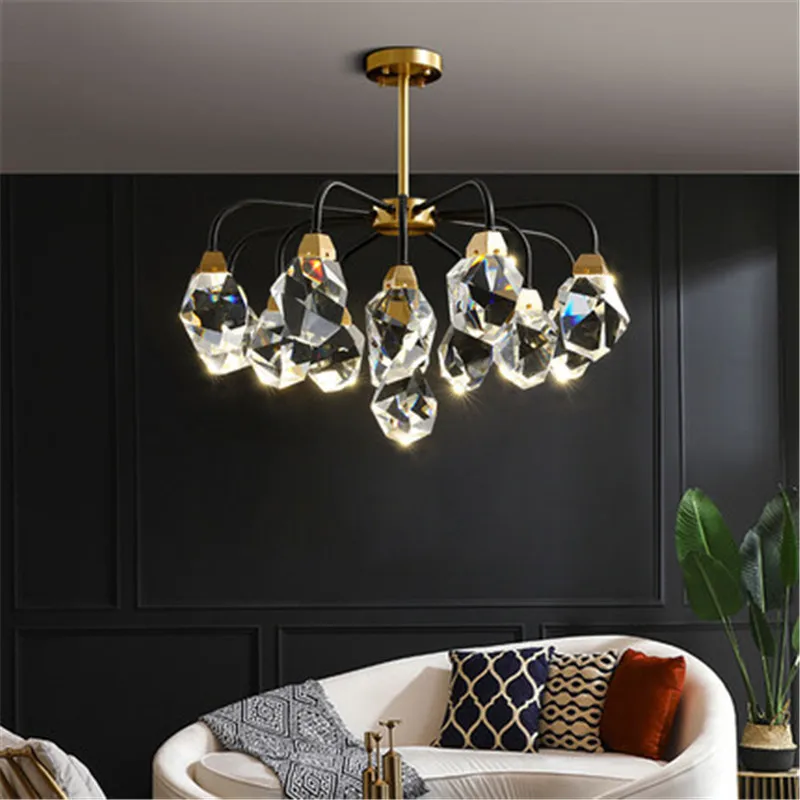 

Simple and Atmospheric Home American Dining Room Bedroom Copper Lamp Postmodern Light Luxury Living Room Crystal Chandelier