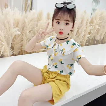 

New 2020 Summer Cherry Pattern Short Sleeve T-shirt+Shorts 2Pcs/Set For 3T 4 5 6 7 8 9 10 11 12 Year Old Kids Girl Clothing Set