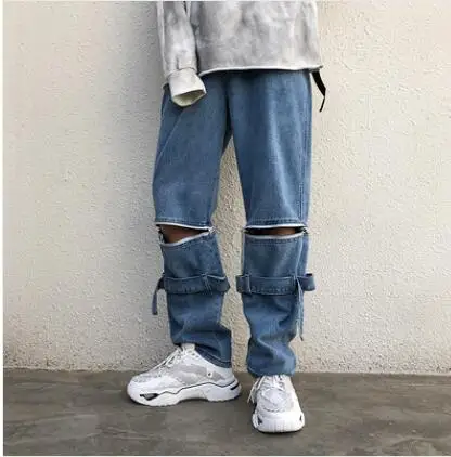 blue Съемные новые брюки, летние, с рисунком, мешковатые, Homme, классические, карго, с карманами, джинсы, мужские, синего цвета, повседневные штаны, байкерские, джинсовые брюки - Цвет: blue