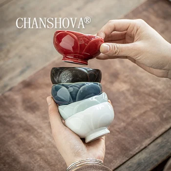 

CHANSHOVA 90ml Traditional Chinese Style Ceramic Handmade Flower shape Solid color Tea cup Coffee Cups China porcelain H468