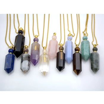 

Hexagon prism diffuser Pendant Genuine Gems stone vial Necklace smoky quartzs Magical Medicine Bottle Pendant