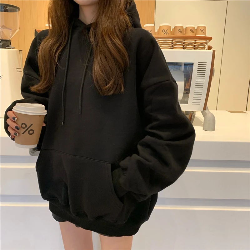  5 colors 2019 autumn and winter korean style solid color thicking hoodies womens warm sweatshirts a