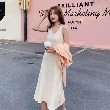 

elegant Summer Sexy V-Neck Sweater dress women knit dress female Strap Backless A-line basic casual dress