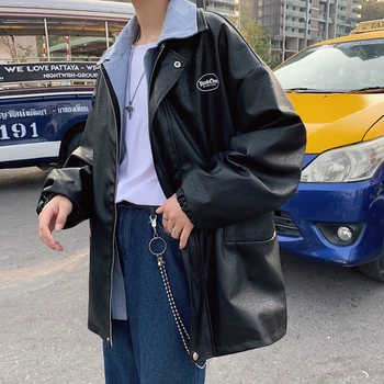 

Spring 2020 New Male PU Style With All Kinds Of Fake Casual Fashion Lapel Street Two Jackets Hombre Masculina