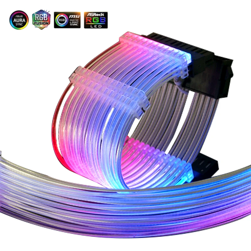 Adaptador de Transferência do Streamer de Néon da Linha da Cor Sincronização de m Rgb da Extensão do Psu do Case do pc 24pin + Pci-e Cabo Argb - b 5v 3pin Atx Gpu 8pinx2 - Imagem 3