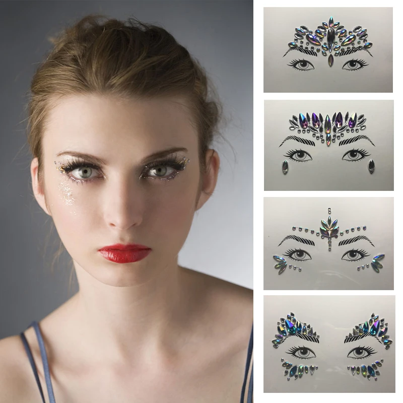 Временные блестящие тату-наклейки со стразами украшения для лица драгоценные