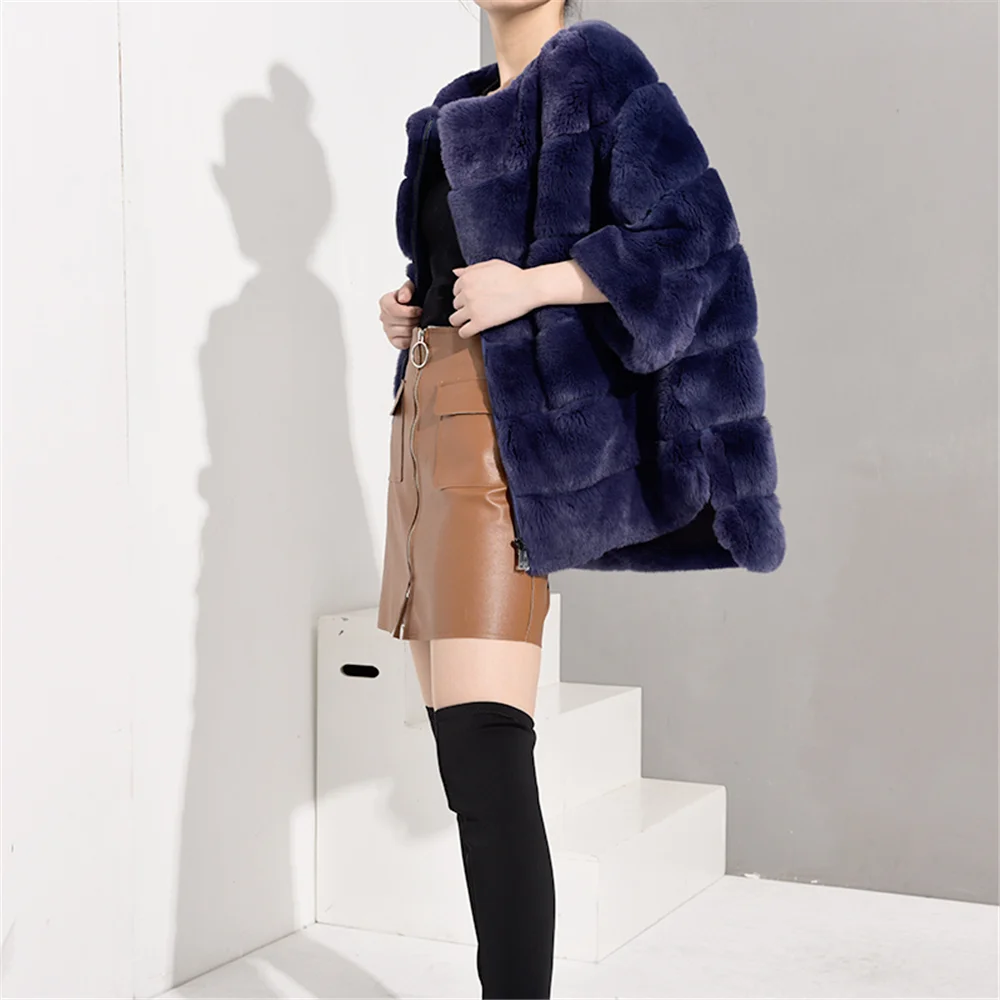 TOPFUR шуба из кролика Рекс, Женская Шуба с натуральным мехом на молнии, темно-фиолетовая Кожаная куртка, темно-синее зимнее пальто для женщин, большие размеры