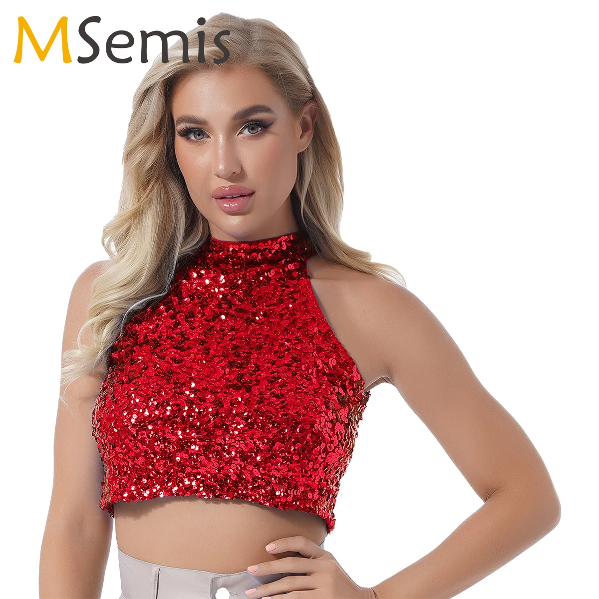 Crop Top de sirène à paillettes scintillantes pour femmes, hauts