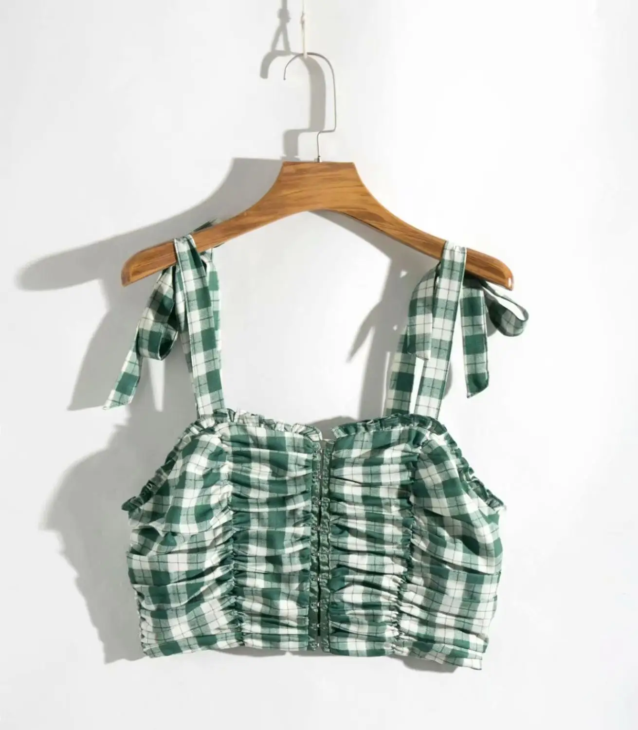 TP1284 green N508 Bazaleas, модный тартан, Грен, принт, женский топ на бретелях, винтажный, на пуговицах, женские, укороченные Топики, с рюшами, на тонких бретелях, кроп-топ - Цвет: TP1284 green N508