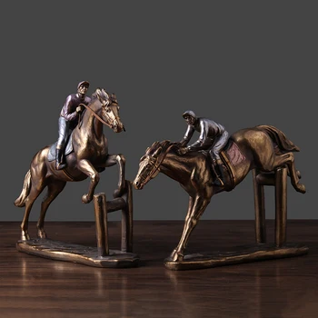 

Home Decoration Accessories Retro Art Horse Racing Character Statue Decor Figurine Living Room 3 Different Poses Ornament Gifts