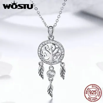 

WOSTU New Arrival 925 Sterling Silver Life Tree & Dreamcatcher Pendant Necklace For Women Good Lucky Luxury Jewelry Gift FIN298