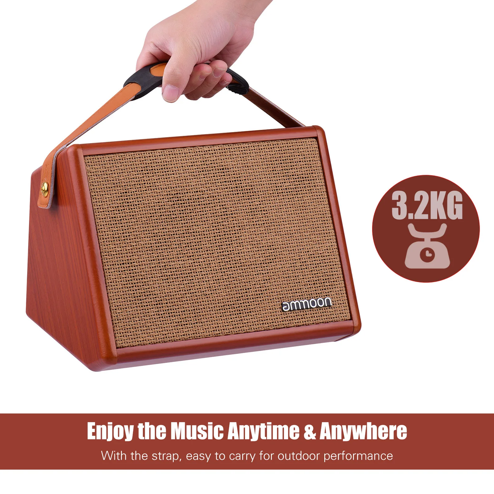ammoon AC-25 25W Portable Acoustic Guitar Amplifier Rechargeable Amp  Wireless BT Speaker Reverb Volume Tone Bass Treble Control