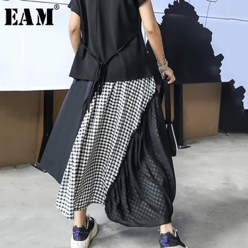 

[EAM] High Elastic Waist Black Plaid Chiffon Irregular Long Half-body Skirt Women Fashion Tide New Spring Summer2020 1X873