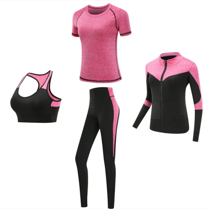 Quick dry women sportswear yoga set fitness gym yoga abbigliamento completo cappotto + reggiseno + maglietta + leggings 2019 allenamento allenamento in esecuzione