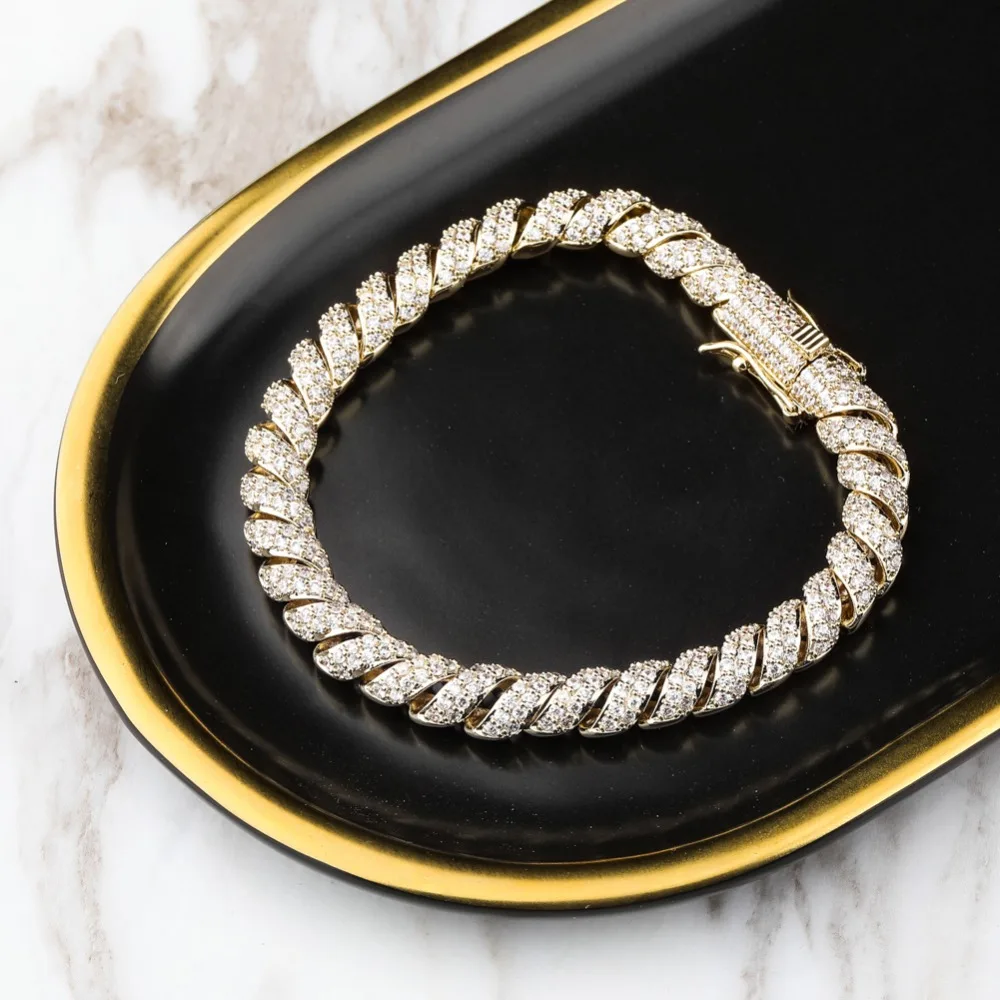 TOPGRILLZ 10 мм Iced Out кубический циркон кубинская ссылка браслет золото серебро Цвет Личность хип хоп ювелирные изделия