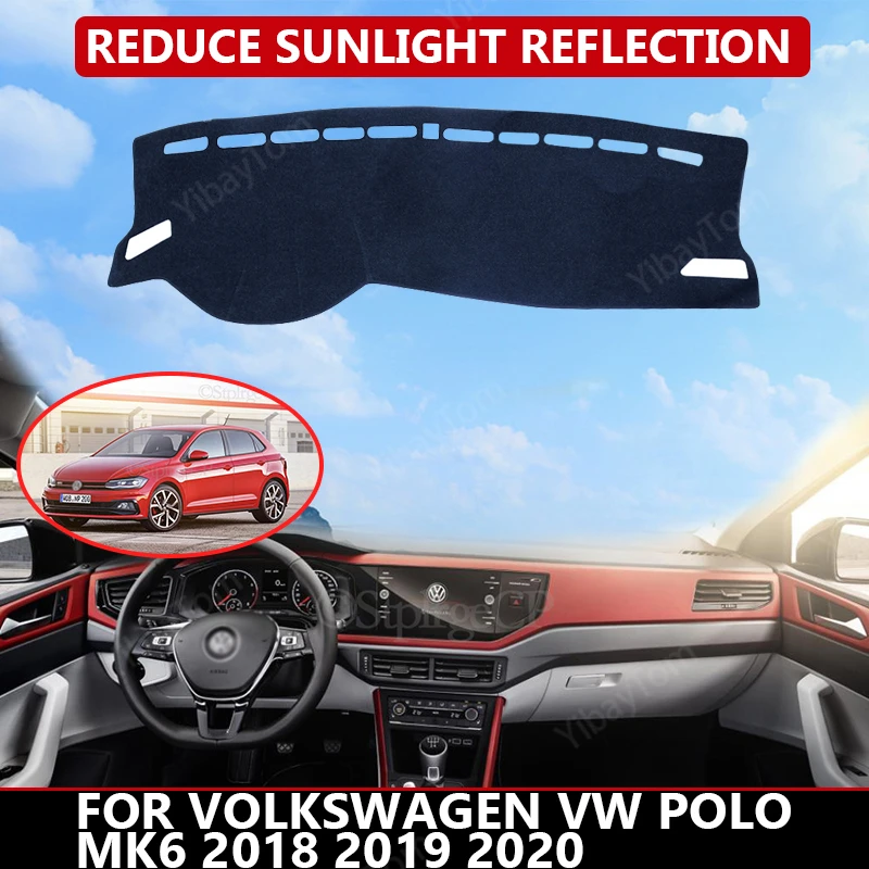 

Коврик для приборной панели Volkswagen VW POLO MK6 2018-2020, бархатный чехол для автомобильной приборной панели, Черные Блоки, защита от пыли и шума, автомобильные аксессуары