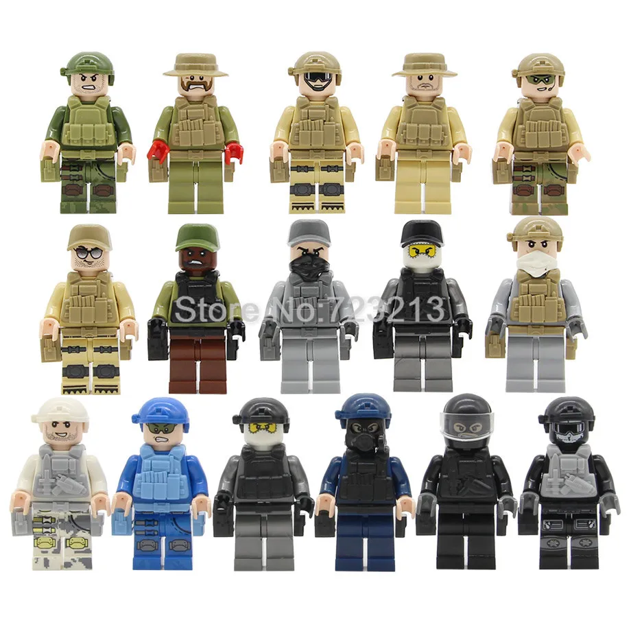 5 шт./лот SWAT Ghost Soldier Военный Набор фигурок оружие пистолет строительные блоки наборы модели кирпичи развивающие игрушки для детей - Цвет: 16pcs