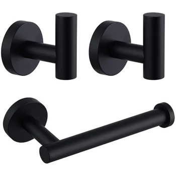 

Black Bathroom Accessories Kit 3 Pcs Bathroom Hardware Set Includes Toilet Paper Holder, Robe Towel Hooks