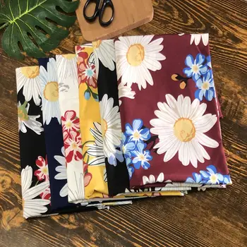 

Elasticity Printed Fabric Thin Soft Drape Good Clothing Fabric Black White Red Yellow Blue End of Large Flower Pattern /1 M