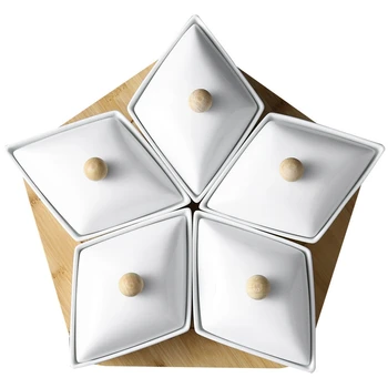 

Fashion Ceramic Household Creative Dried Fruit Box Ceramic Sub-Divided Snack Plate Fruit Plate with Lid Kitchen Supplies