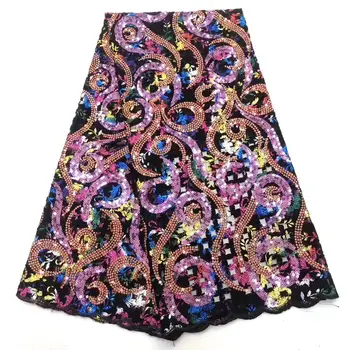 

2019 New Design Velvet With Sequins African French Velvet Lace Fabric Pink Gold Blue Nigerian Velvet Lace Fabric For Garment