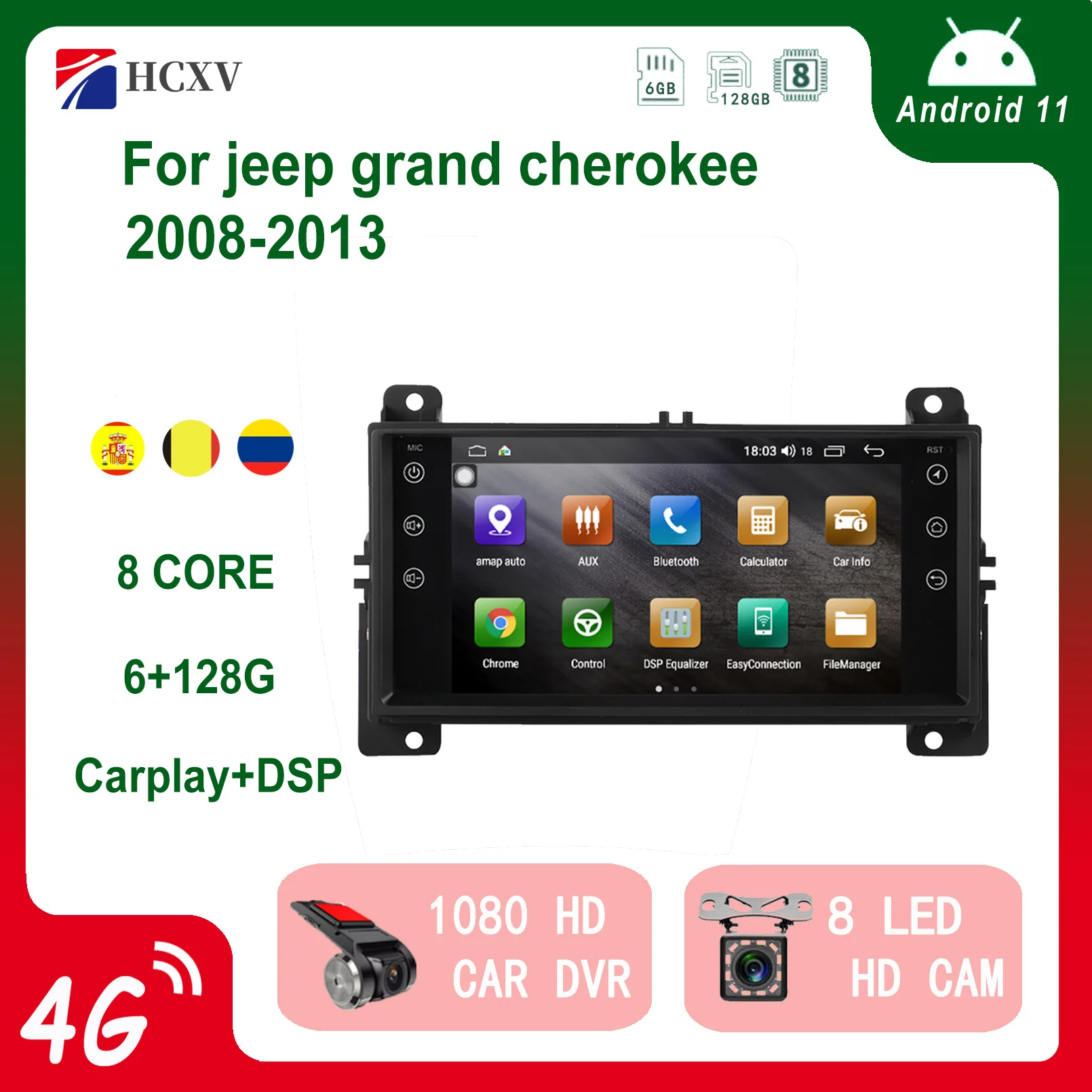 

HCXV Car Radio Android Player For Jeep Grand Cherokee Car Intelligent System Stereo Multimedia GPS Navigation Backup Camera