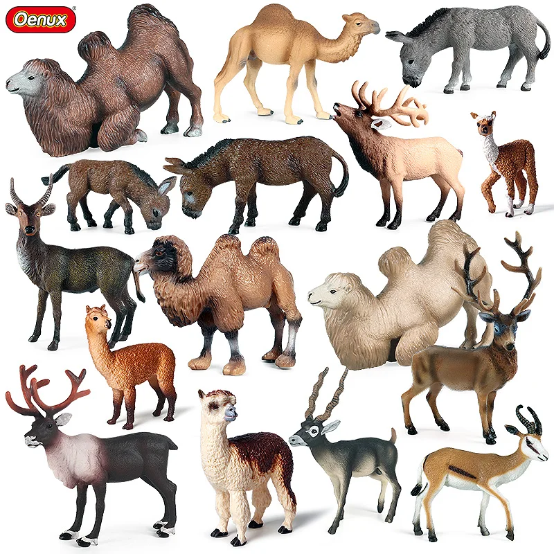 Oenux Simulazione Animali Selvatici Giocattolo Deserto Cammello Asino Alpaca Antelope Alce Cervo Modello Action Figures Decorazione In Pvc Regalo Per 