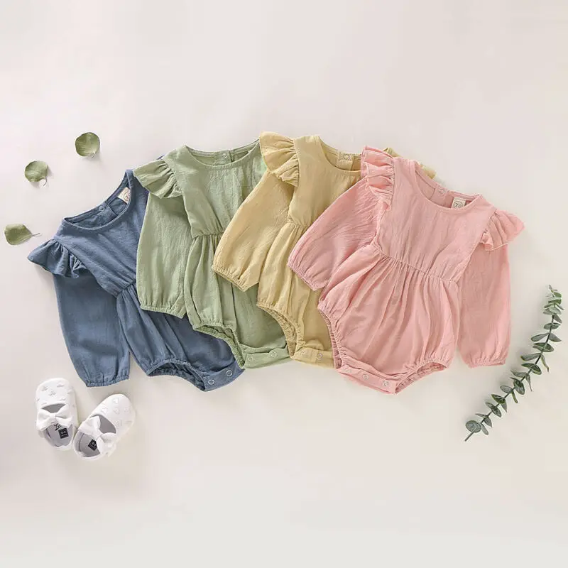 

0-24M Toddler Newborn Infant Baby Girls Soft Rompers Long Sleeve Ruffles Jumpsuit Playsuit Autumn Spring Baby Girls Clothes