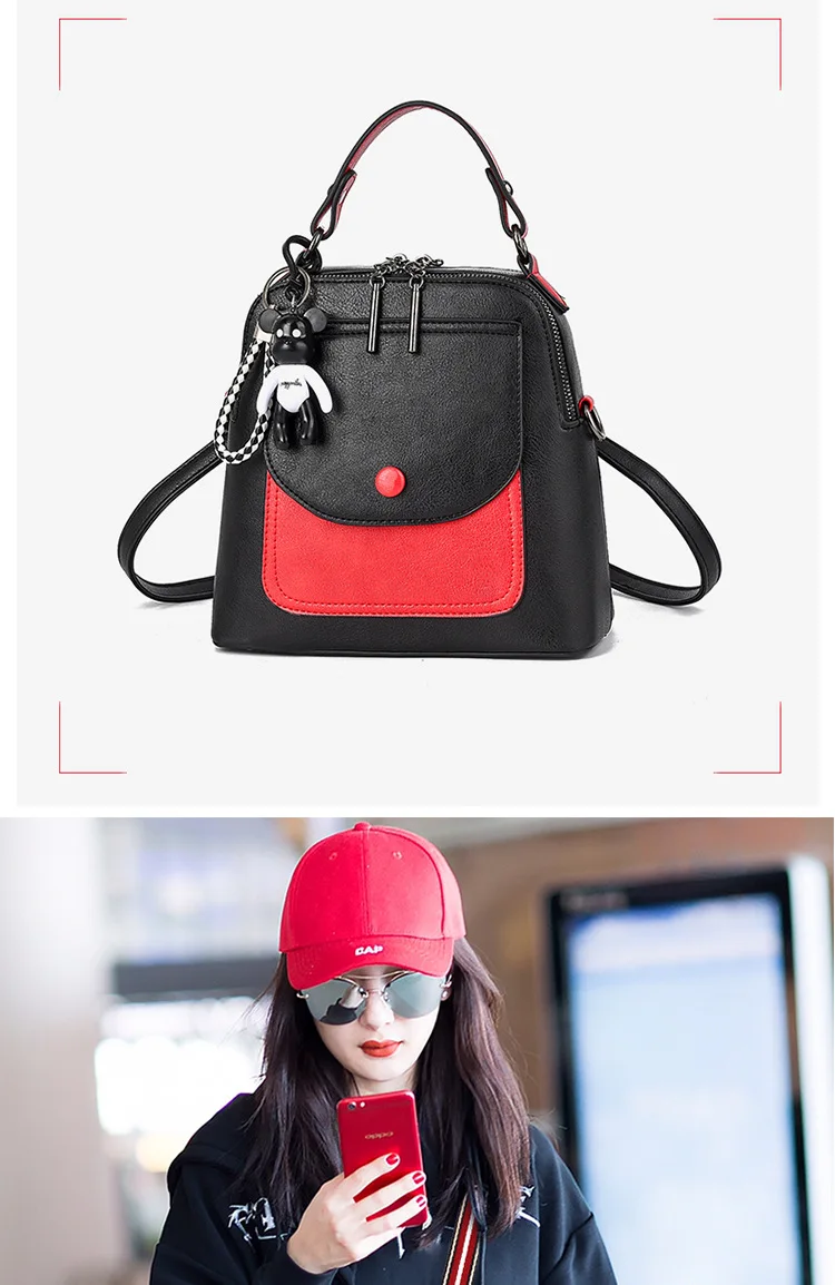 Womens pu leather backpack black lady Small Backpacks Female cute girl Shoulder backpack bag for women