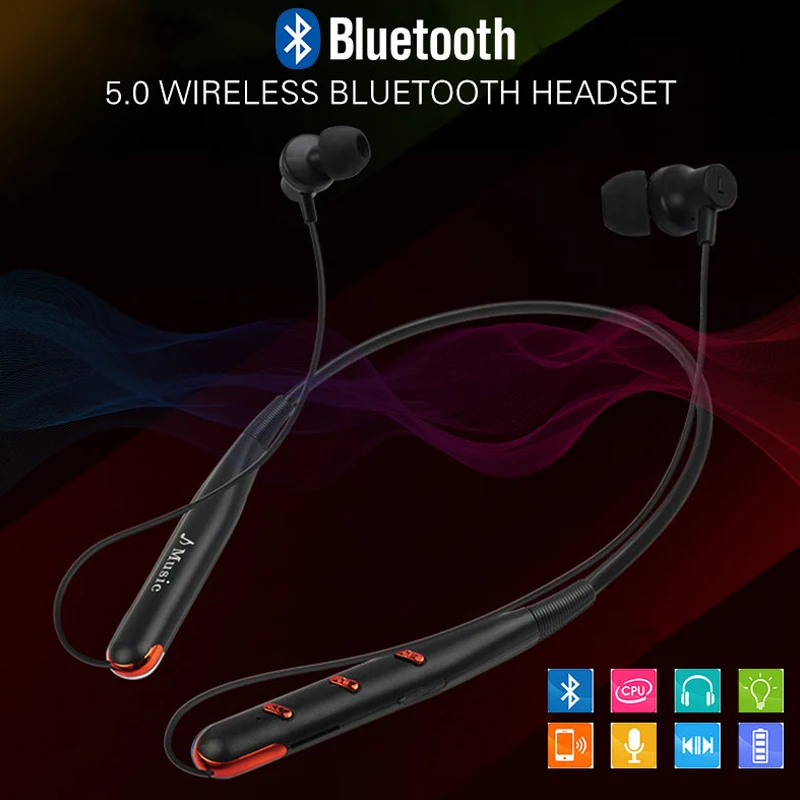 Bluetooth 5,0, беспроводные наушники для шеи, Bluetooth гарнитура, бас, стерео, водонепроницаемый, встроенный микрофон, поддержка tf-карты для Iphone, huawei
