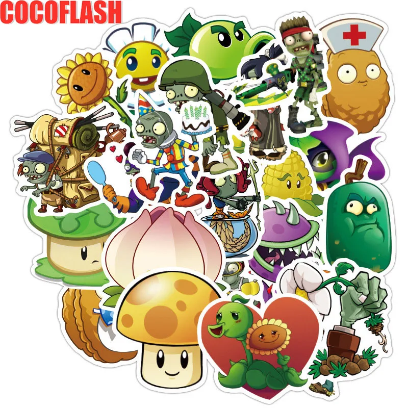 10/100Pcs/set Cartoon Plants Vs. Zombies Stickers For DIY TOY Skateboard Snowboard Laptop Luggage Bicycle Suitcase Kids Stickers