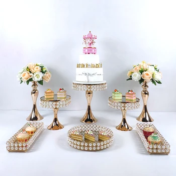 

new suit Cake Stand Set gold Crystal Metal Cupcake decorations Dessert Pedestal Party Display cake tray