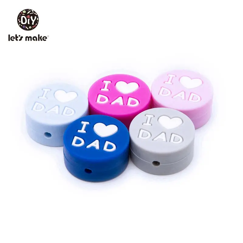 Давайте сделаем силиконовый Прорезыватель для зубов 5 шт. 20 мм "I Love DAD" BPA Free DIY аксессуары пустышка цепь грубые пищевые Силиконовые Бусины