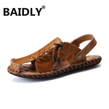 Брендовые мужские сандалии из натуральной кожи; Новинка; мужские летние сандалии; модные кожаные пляжные сандалии; шлепанцы