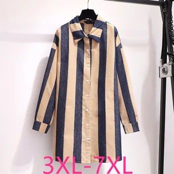 

2019 autumn winter plus size tops for women large blouse long sleeve loose casual lapel stripe long shirt 3XL 4XL 5XL 6XL 7XL