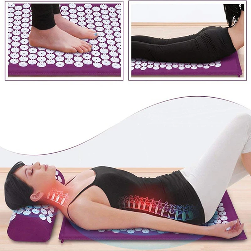 New 66*42cm Massage Cushion Yoga Acupressure Mat and Pillow Set for Neck Back Foot Stress Pain Relief Fitness Spiky Pad | Спорт и