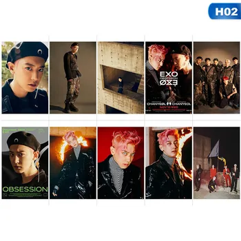 

10Pcs/set KPOP EXO Team 6th Album OBSESSION Collection Photo Card Sticker Self Made Crystal Card Sticker Photocard